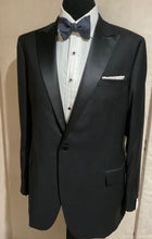 Load image into Gallery viewer, R P TUXEDO BLACK / MADE IN ITALY / SATIN TRIM / PEAK LAPEL / 2 BUTTON / MODERN CLASSIC FIT