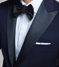 Load image into Gallery viewer, R P TUXEDO NAVY BLUE / PEAK SATIN LAPEL / SUPER 150'S FINE LUXURY WOOL / 34 TO 64 / REG / SHORT / LONG / EXTRA LONG