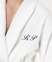 Load image into Gallery viewer, R P LUXURY ROBE SHAWL COLLAR / COTTON TERRY / MEN / WOMEN / WHITE / SMALL TO XXL / MONOGRAMS