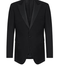 Load image into Gallery viewer, R P TUXEDO BLACK / PEAK SATIN LAPEL / SUPER 150'S FINE LUXURY WOOL / 34 TO 64 / REG / SHORT / LONG / EXTRA LONG