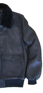 R P LUXURY LEATHER BOMBER JACKET / DETACHABLE SHEARLING COLLAR / BLACK & DARK BROWN / HAND MADE IN USA / S TO XXL
