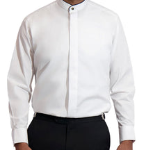 Load image into Gallery viewer, R P SHIRT / MENS / BAND COLLAR / WHITE WITH BLACK TRIM / EXTRA SMALL TO 5 EXTRA LARGE