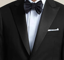 Load image into Gallery viewer, R P TUXEDO BLACK / PEAK SATIN LAPEL / SUPER 150'S FINE LUXURY WOOL / 34 TO 64 / REG / SHORT / LONG / EXTRA LONG