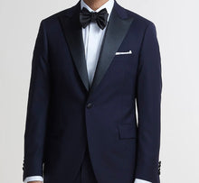 Load image into Gallery viewer, R P TUXEDO NAVY BLUE / PEAK SATIN LAPEL / SUPER 150'S FINE LUXURY WOOL / 34 TO 64 / REG / SHORT / LONG / EXTRA LONG