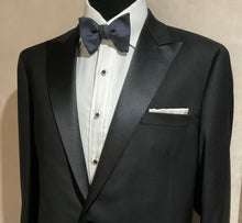 Load image into Gallery viewer, R P TUXEDO BLACK / PEAK SATIN LAPEL / SUPER 150'S FINE LUXURY WOOL / 34 TO 64 / REG / SHORT / LONG / EXTRA LONG