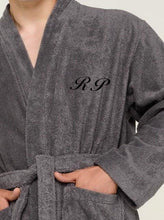 Load image into Gallery viewer, R P LUXURY ROBE / COTTON TERRY / MEN / WOMEN / BLACK / NAVY / WHITE / GREY / BURGUNDY / SMALL TO XX-LARGE / MONOGRAMS