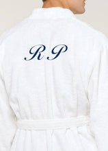 Load image into Gallery viewer, R P LUXURY ROBE / COTTON TERRY / MEN / WOMEN / BLACK / NAVY / WHITE / GREY / BURGUNDY / SMALL TO XX-LARGE / MONOGRAMS