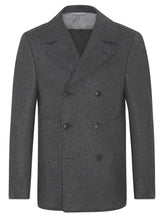Load image into Gallery viewer, R P LUXURY MODERN PEACOAT / ITALIAN ECO WOOL MELTON / BLUE / GREY / 38 TO 48
