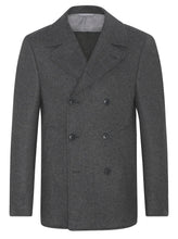 Load image into Gallery viewer, R P LUXURY MODERN PEACOAT / ITALIAN ECO WOOL MELTON / BLUE / GREY / 38 TO 48