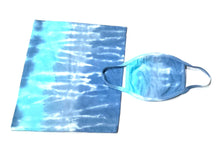 Load image into Gallery viewer, HAND TIE DYE SET / GAITER AND 3 LAYER FACE MASK / MALIBU BLUE / JERSEY / ADULT / TEENS