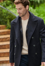 Load image into Gallery viewer, R P LUXURY MODERN PEACOAT / ITALIAN ECO WOOL MELTON / BLUE / GREY / 38 TO 48