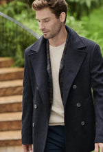 Load image into Gallery viewer, R P LUXURY MODERN PEACOAT / ITALIAN ECO WOOL MELTON / BLUE / GREY / 38 TO 48