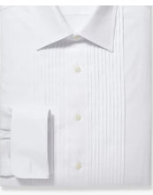 Load image into Gallery viewer, R P DESIGNS TUXEDO SHIRT / HAND PLEATED FRONT / PINK & WHITE STRIPE / COTTON