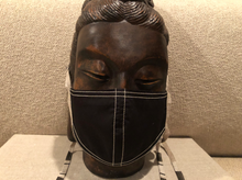 Load image into Gallery viewer, BLACK LUXURY COTTON WITH ITALIAN LINEN TIES / TAN STITCHING / CUSTOM MADE