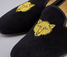 Load image into Gallery viewer, ENGLISH VELVET SHOES / BLACK VELVET WITH CREST / 7 DESIGNS / SIZE 6 TO 13