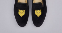 Load image into Gallery viewer, ENGLISH VELVET SHOES / BLACK VELVET WITH CREST / 7 DESIGNS / SIZE 6 TO 13
