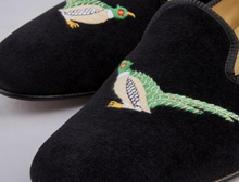 Load image into Gallery viewer, ENGLISH VELVET SHOES / BLACK VELVET WITH CREST / 7 DESIGNS / SIZE 6 TO 13