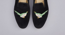 Load image into Gallery viewer, ENGLISH VELVET SHOES / BLACK VELVET WITH CREST / 7 DESIGNS / SIZE 6 TO 13