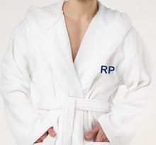 Load image into Gallery viewer, R P LUXURY ROBE WITH HOOD / COTTON TERRY / MEN / WOMEN / BLACK / WHITE / MONOGRAMS