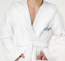 Load image into Gallery viewer, R P LUXURY ROBE WITH HOOD / COTTON TERRY / MEN / WOMEN / BLACK / WHITE / MONOGRAMS