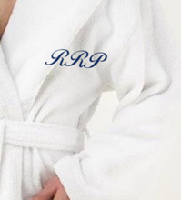 Load image into Gallery viewer, R P LUXURY ROBE WITH HOOD / COTTON TERRY / MEN / WOMEN / BLACK / WHITE / MONOGRAMS
