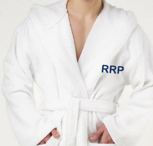 Load image into Gallery viewer, R P LUXURY ROBE WITH HOOD / COTTON TERRY / MEN / WOMEN / BLACK / WHITE / MONOGRAMS