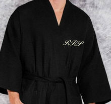 Load image into Gallery viewer, R P LUXURY ROBE KIMONO / WAFFEL WEAVE / MEN / WOMEN / BLACK / WHITE / MONOGRAMS