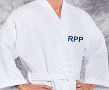 Load image into Gallery viewer, R P LUXURY ROBE KIMONO / WAFFEL WEAVE / MEN / WOMEN / BLACK / WHITE / MONOGRAMS