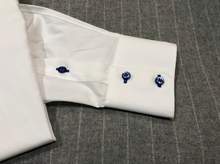 Load image into Gallery viewer, R P DESIGNS EXCLUSIVE SHIRTS / SPORT DESIGN / WHITE WITH ROYAL BLUE DETAILS