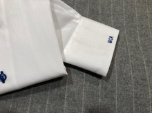 Load image into Gallery viewer, R P DESIGNS EXCLUSIVE SHIRTS / SPORT DESIGN / WHITE WITH ROYAL BLUE DETAILS