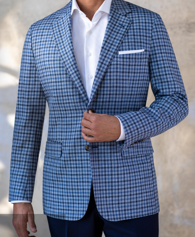 Blue checkered sports jacket sale