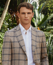 Load image into Gallery viewer, R P SPORTS JACKET / SOFT JACKET / BROWN GREY WINDOWPANE / WOOL + SILK / CONTEMPORARY FIT