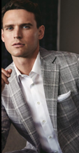 Load image into Gallery viewer, R P SPORTS JACKET / SOFT JACKET / TAUPE WITH BLUE WINDOWPANE / WOOL / CONTEMPORARY FIT