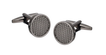 Load image into Gallery viewer, R P CUFF LINKS / GUNMETAL GREY TEXTURE ROUND DESIGN
