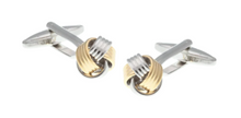 Load image into Gallery viewer, R P CUFF LINKS / SILVER AND GOLD WOVEN RIBBON DESIGN