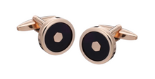 Load image into Gallery viewer, R P CUFF LINKS / ROSE GOLD / BLACK ONYX DESIGN