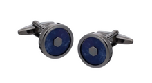 Load image into Gallery viewer, R P CUFF LINKS / GUNMETAL GREY / BLUE SODALITE DESIGN