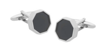Load image into Gallery viewer, R P CUFF LINKS / SILVER OCTAGONAL / ONYX DESIGN