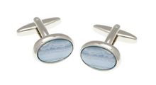 Load image into Gallery viewer, R P CUFF LINKS / SILVER / BLUE LACE AGATE OVAL DESIGN