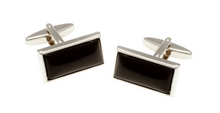 Load image into Gallery viewer, R P CUFF LINKS / SILVER / BLACK ONYX RECTANGLE DESIGN