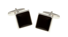 Load image into Gallery viewer, R P CUFF LINKS / SILVER / BLACK ONYX SQUARE DESIGN