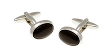 Load image into Gallery viewer, R P CUFF LINKS / SILVER / BLACK ONYX OVAL DESIGN
