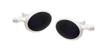 Load image into Gallery viewer, R P CUFF LINKS / SOLID STERLING SILVER / BLACK ONYX OVAL DESIGN