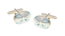 Load image into Gallery viewer, R P CUFF LINKS / SOLID STERLING SILVER / BLUE AND WHITE MOTHER OF PEARL DESIGN