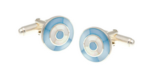 Load image into Gallery viewer, R P CUFF LINKS / SOLID STERLING SILVER / BLUE AND WHITE MOTHER OF PEARL DESIGN
