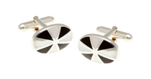 Load image into Gallery viewer, R P CUFF LINKS / SOLID STERLING SILVER / BLACK ONYX AND MOTHER OF PEARL DESIGN