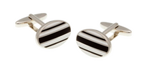 Load image into Gallery viewer, R P LINKS / SILVER / BLACK / WHITE STRIPE ENAMEL DESIGN
