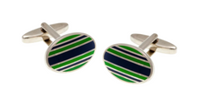 Load image into Gallery viewer, R P LINKS / SILVER / NAVY / GREEN STRIPE ENAMEL DESIGN