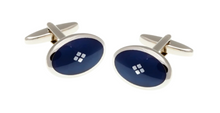 Load image into Gallery viewer, R P LINKS / SILVER / NAVY BLUE ENAMEL OVAL DESIGN