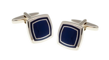 Load image into Gallery viewer, R P LINKS / SILVER / NAVY BLUE ENAMEL SQUARE DESIGN